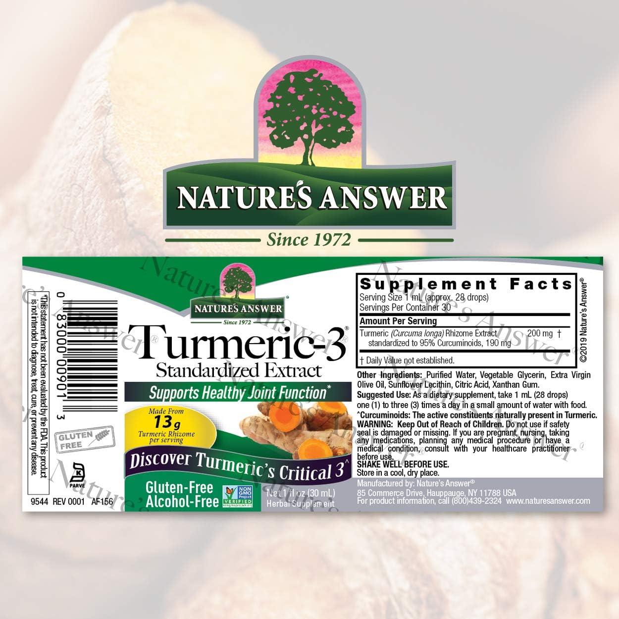 1-Fluid Ounce Nature's Answer Turmeric-3 Liquid for Joint Support