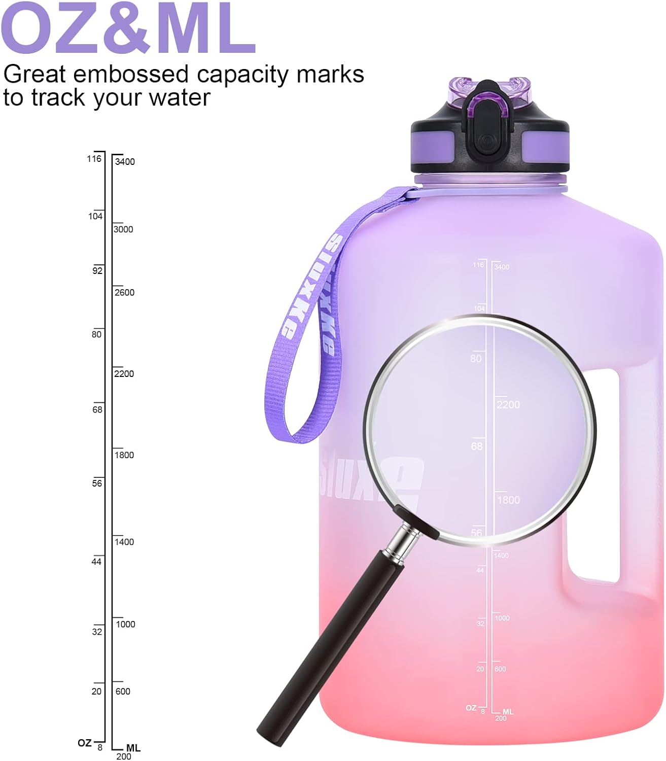 1 Gallon Water Bottle with Time Marker, Straw, and Handle - BPA Free 128oz Leak Proof Jug for Sports - Large Motivational Hydration Bottle