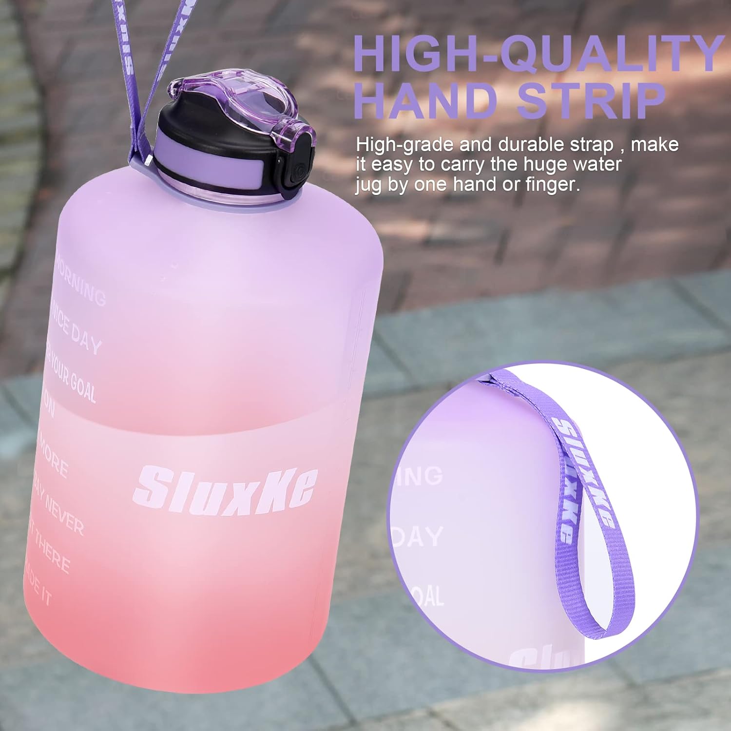 1 Gallon Water Bottle with Time Marker, Straw, and Handle - BPA Free 128oz Leak Proof Jug for Sports - Large Motivational Hydration Bottle
