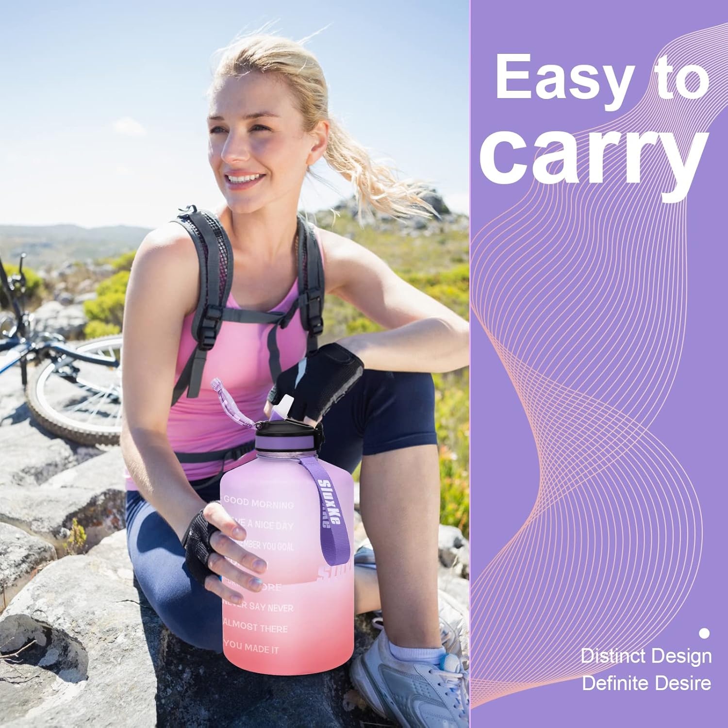 1 Gallon Water Bottle with Time Marker, Straw, and Handle - BPA Free 128oz Leak Proof Jug for Sports - Large Motivational Hydration Bottle