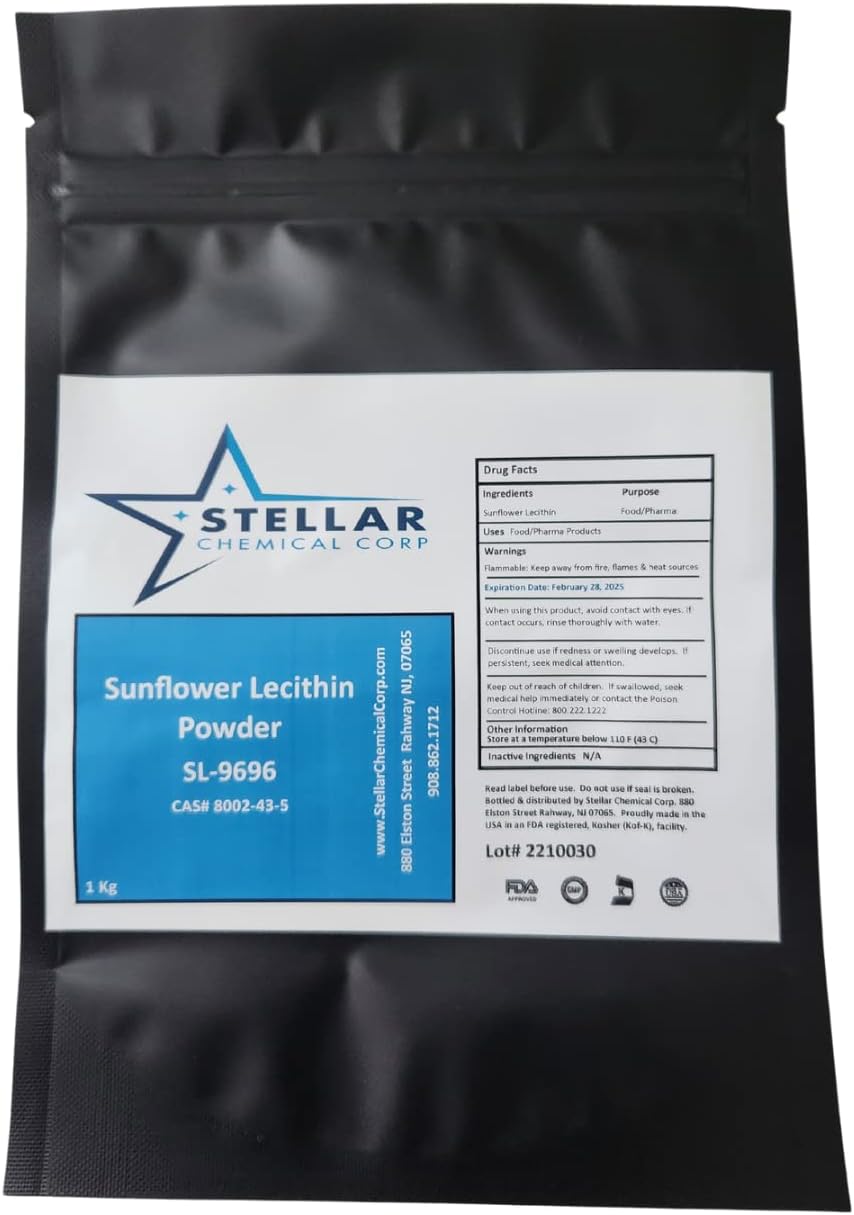 1 kg Sunflower Lecithin Powder for Making Liposomal Vitamin C - Cold Pressed Emulsifier by STELLAR CHEMICAL CORP, Non-GMO