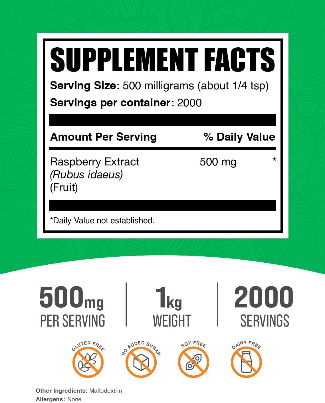 1 Kilogram Raspberry Extract Powder - High Antioxidant Dried Fruit Supplement