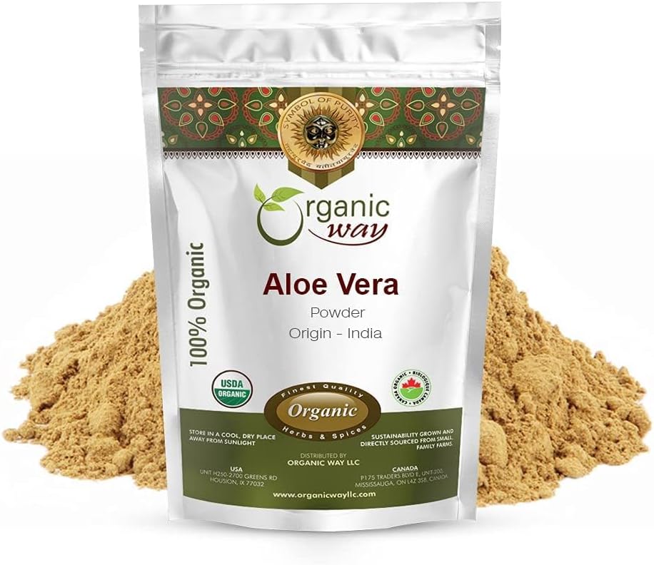 1 LB 16 Oz Organic & Kosher Certified Aloe Vera Powder | Raw, Vegan, Non-GMO, Gluten-Free | USDA Certified | India-Origin Aloe Barbadensis