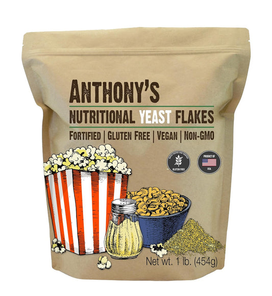 1 lb Anthony's Premium Nutritional Yeast Flakes - Fortified, Gluten Free, Non GMO, Vegan