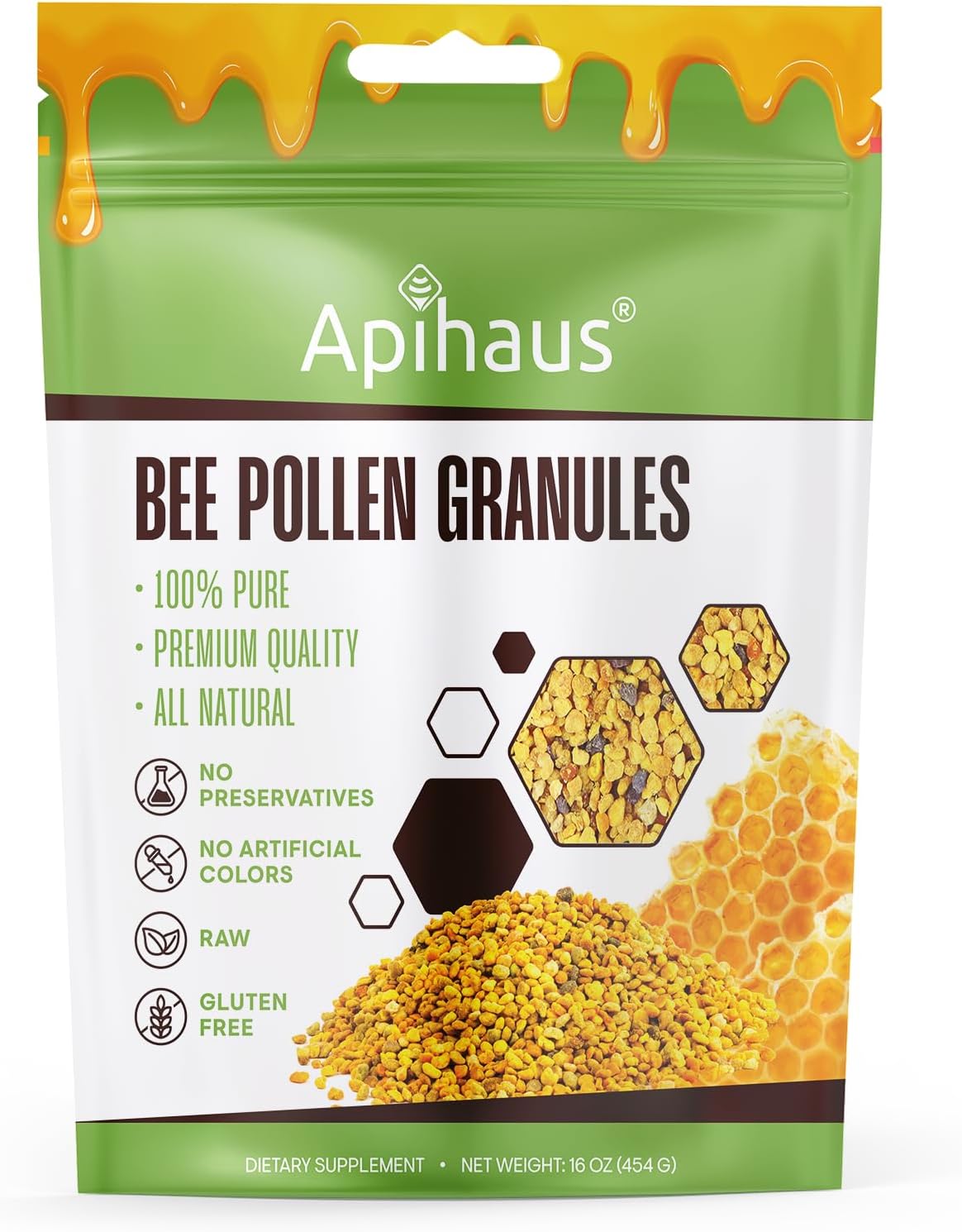 1 lb. Apihaus Bee Pollen Granules - 100% Pure Raw Superfood - Premium Quality, Gluten Free