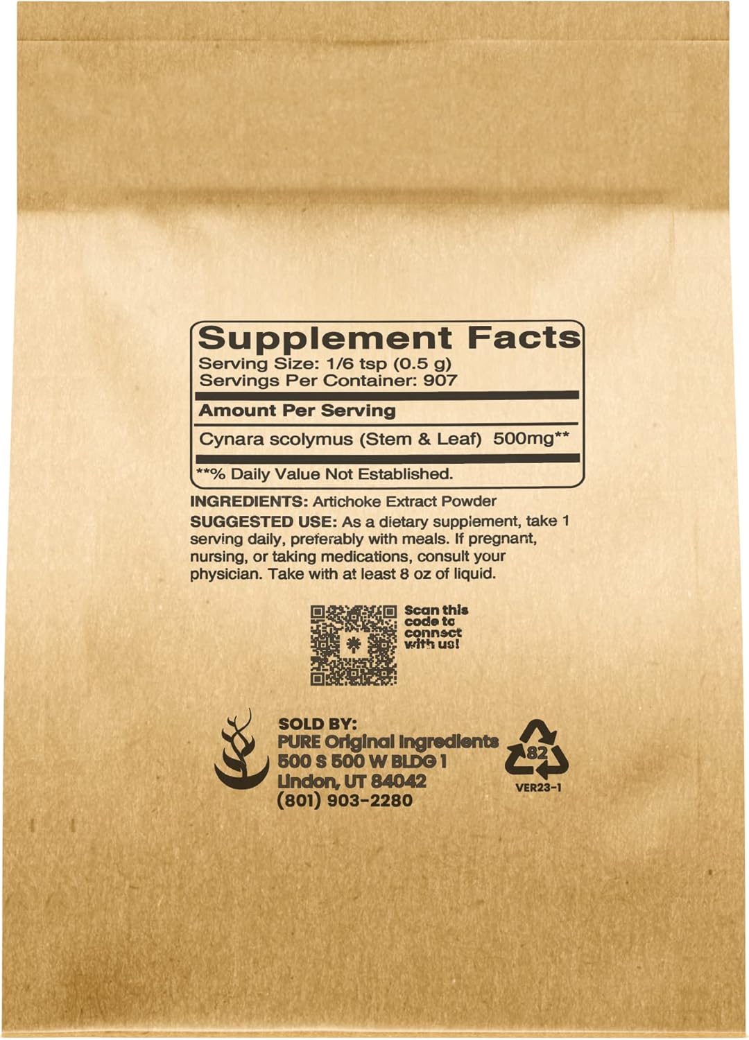 1 lb Artichoke Extract Powder, Pure Original Ingredients, No Additives, Non-GMO