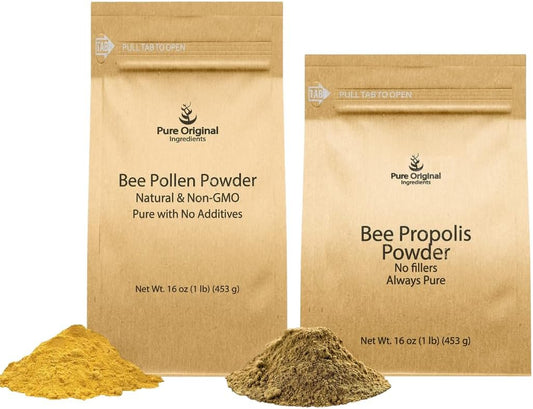 1 lb Bee Pollen Powder and Bee Propolis Powder Bundle - Pure Original Ingredients, Lab Verified, No Fillers