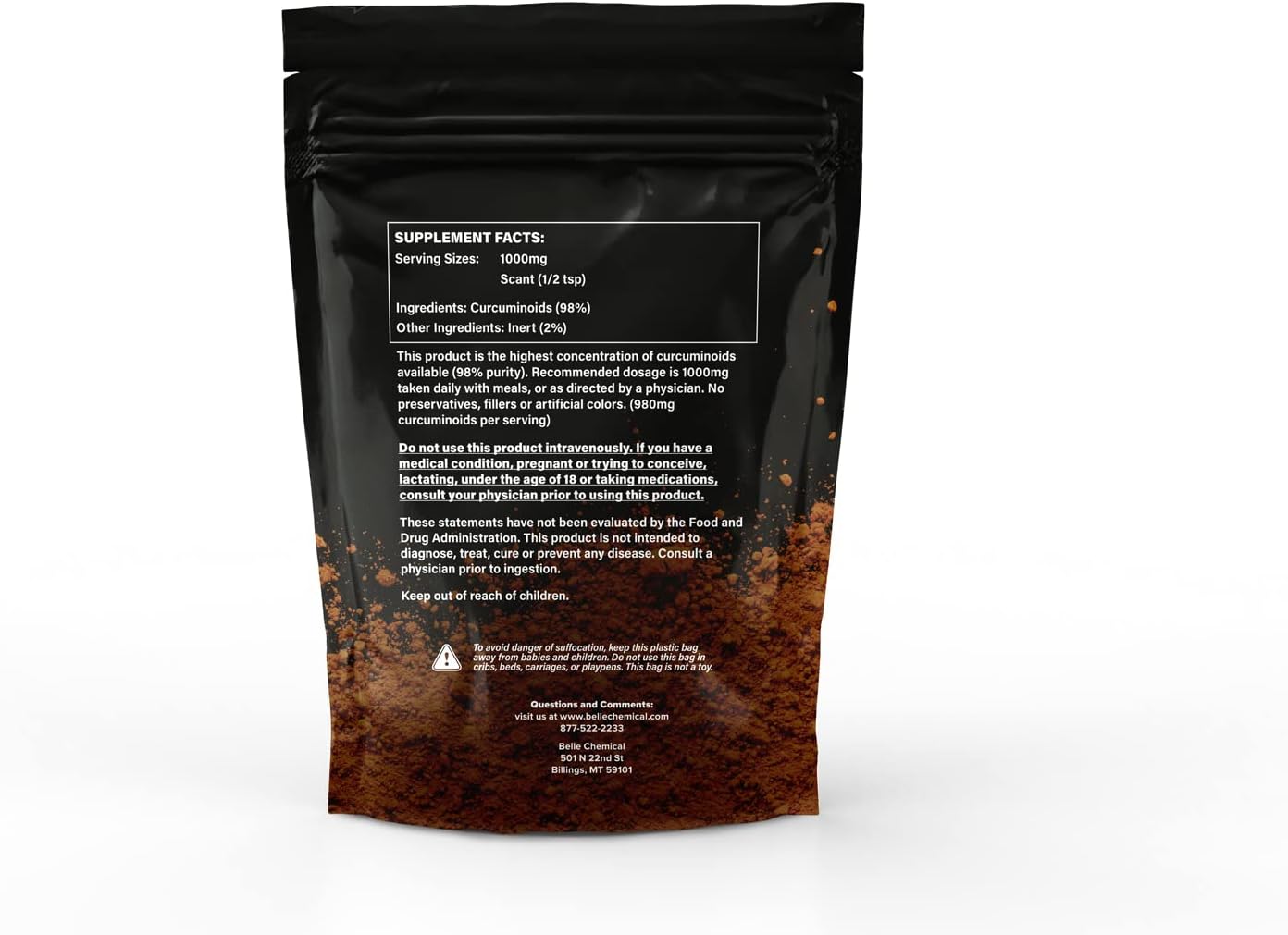 1 lb Belle Chemical 98% Pure Curcumin Powder with 98% Curcuminoids - High-Quality Turmeric Supplement