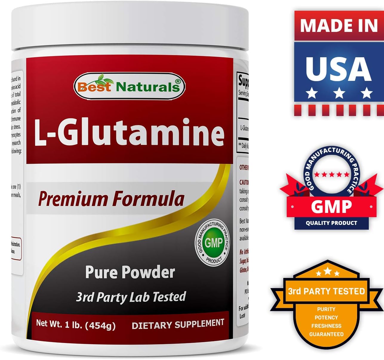 1 LB Best Naturals L-Glutamine Pure Powder with 425 mg Magnesium Glycinate - High Quality Supplements