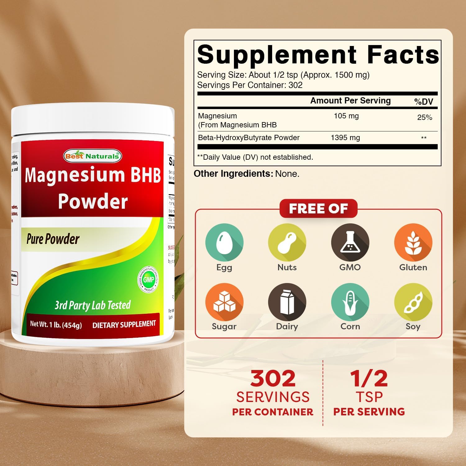 1 Lb Best Naturals Magnesium BHB Powder - High Quality Keto Supplement
