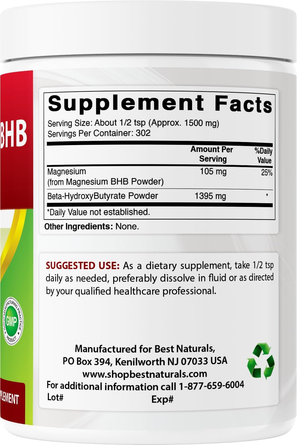 1 Lb Best Naturals Magnesium BHB Powder - High Quality Keto Supplement