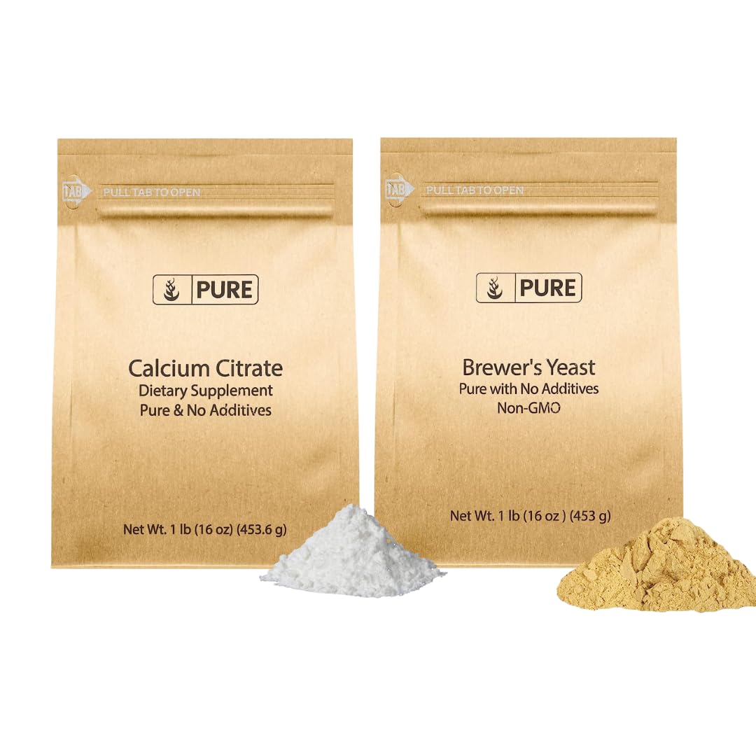 1 lb Brewer's Yeast and Calcium Citrate Bundle - Pure Original Ingredients, No Additives or Fillers - Dietary Supplements for Wellness
