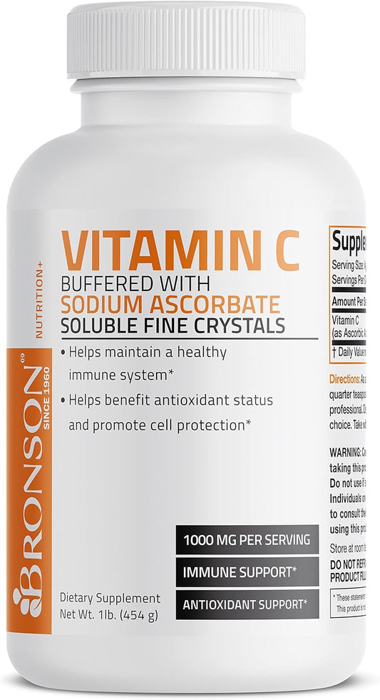 1 lb Bronson Buffered Vitamin C Powder with Sodium Ascorbate for Immune Support & Antioxidant Protection - Fine Crystals