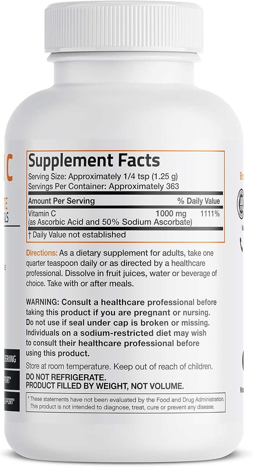1 lb Bronson Buffered Vitamin C Powder with Sodium Ascorbate for Immune Support & Antioxidant Protection - Fine Crystals