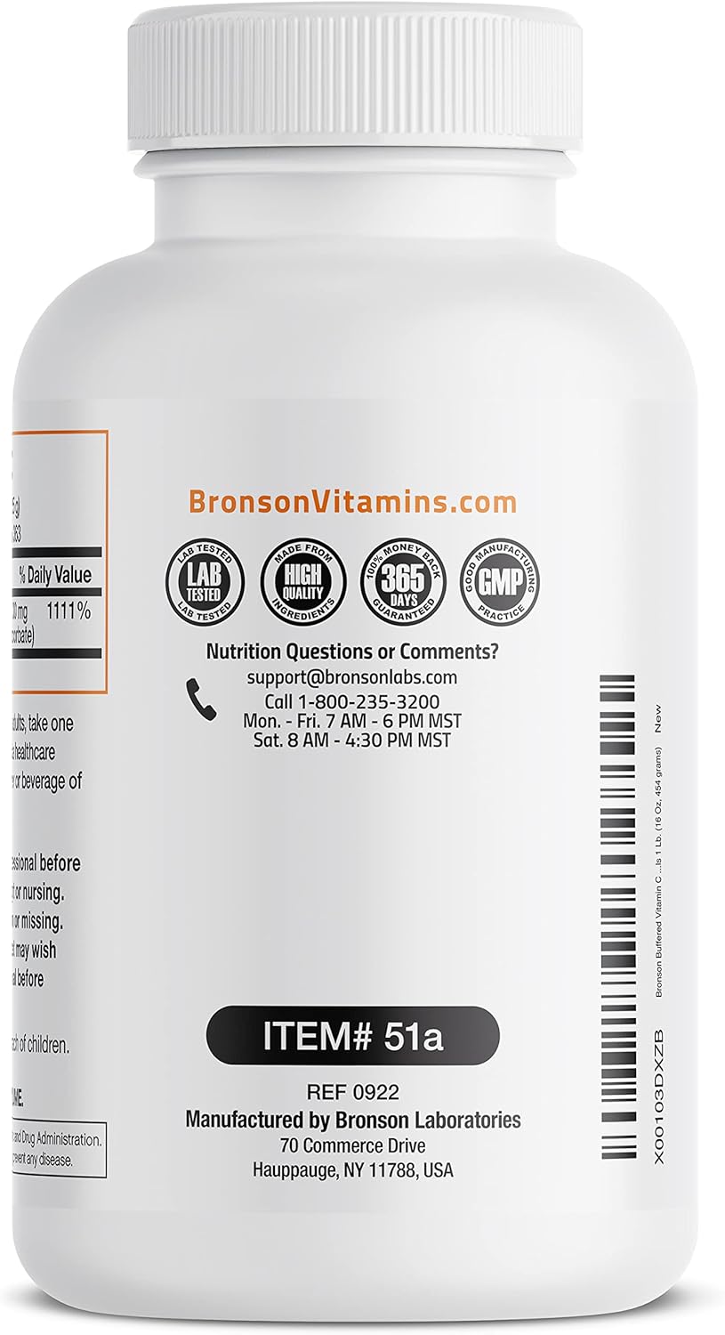 1 lb Bronson Buffered Vitamin C Powder with Sodium Ascorbate for Immune Support & Antioxidant Protection - Fine Crystals