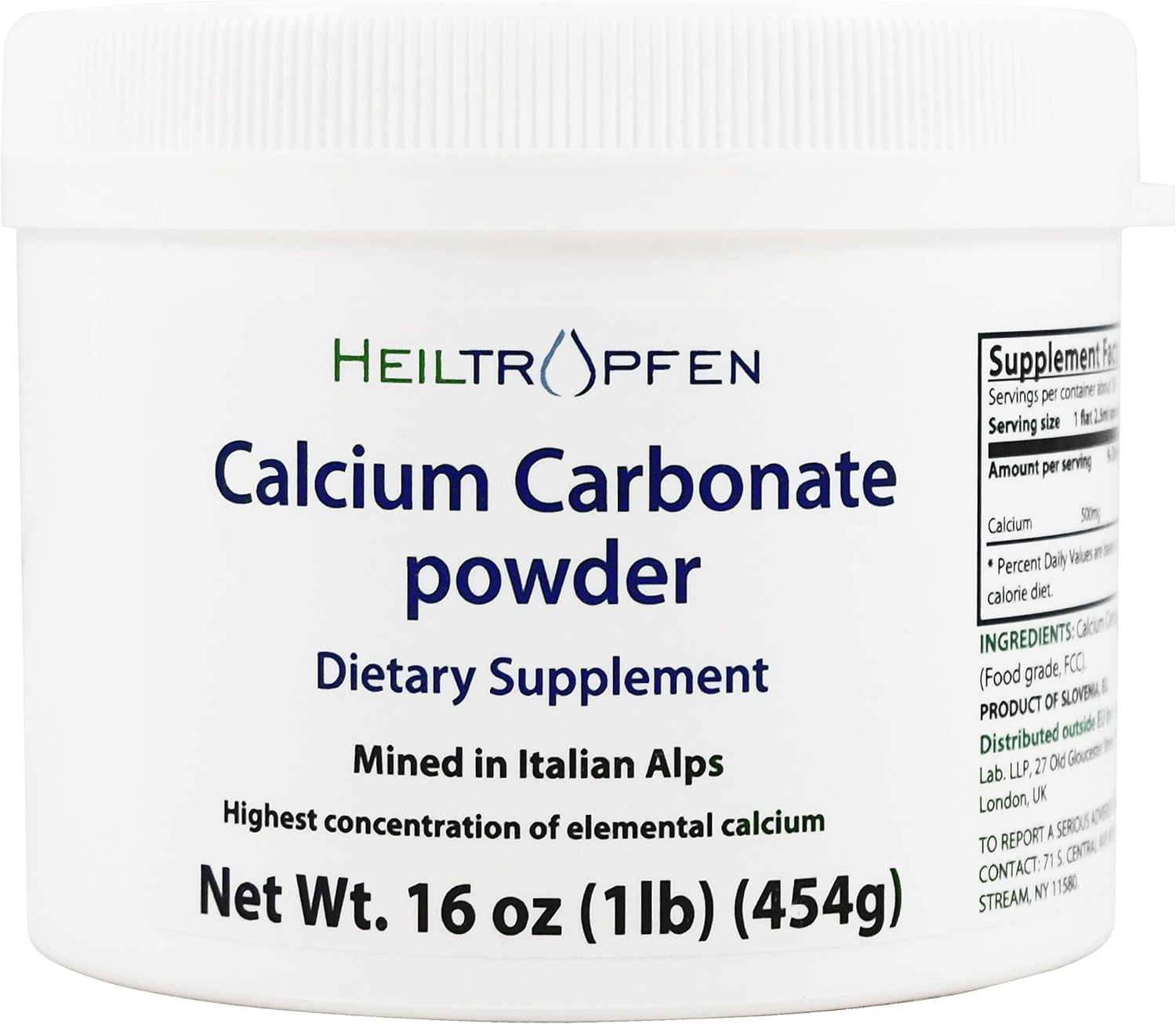 1 lb Calcium Carbonate Powder - 454g | Dietary Supplement | Highest Purity Limestone | CaCO3 | Heiltropfen®