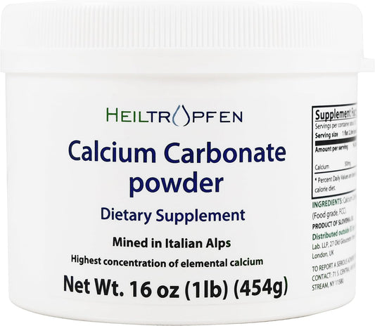 1 lb Calcium Carbonate Powder - 454g | Dietary Supplement | Highest Purity Limestone | CaCO3 | Heiltropfen®