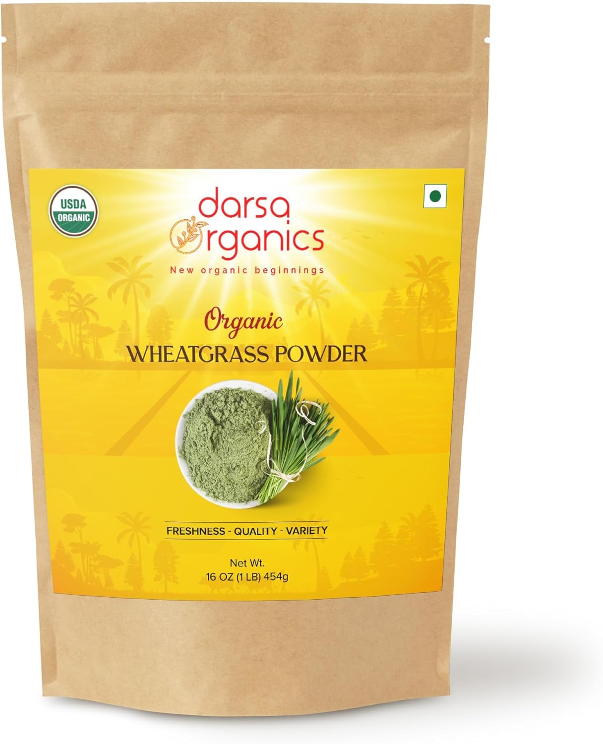1 lb Darsa Organics Wheatgrass Powder - Non-GMO, Gluten-Free, Kosher, Rich in Vitamins A, C & E, Boosts Energy, Vitality & Digestive Health from India - BoostGo Australia