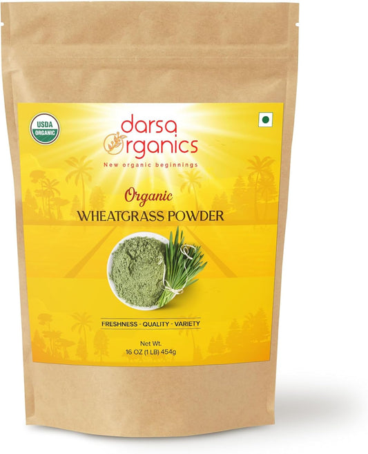 1 lb Darsa Organics Wheatgrass Powder - Non-GMO, Gluten-Free, Kosher, Rich in Vitamins A, C & E, Boosts Energy, Vitality & Digestive Health from India - BoostGo Australia