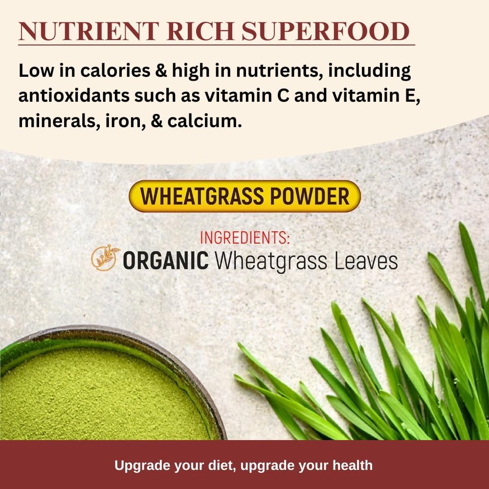 1 lb Darsa Organics Wheatgrass Powder - Non-GMO, Gluten-Free, Kosher, Rich in Vitamins A, C & E, Boosts Energy, Vitality & Digestive Health from India - BoostGo Australia