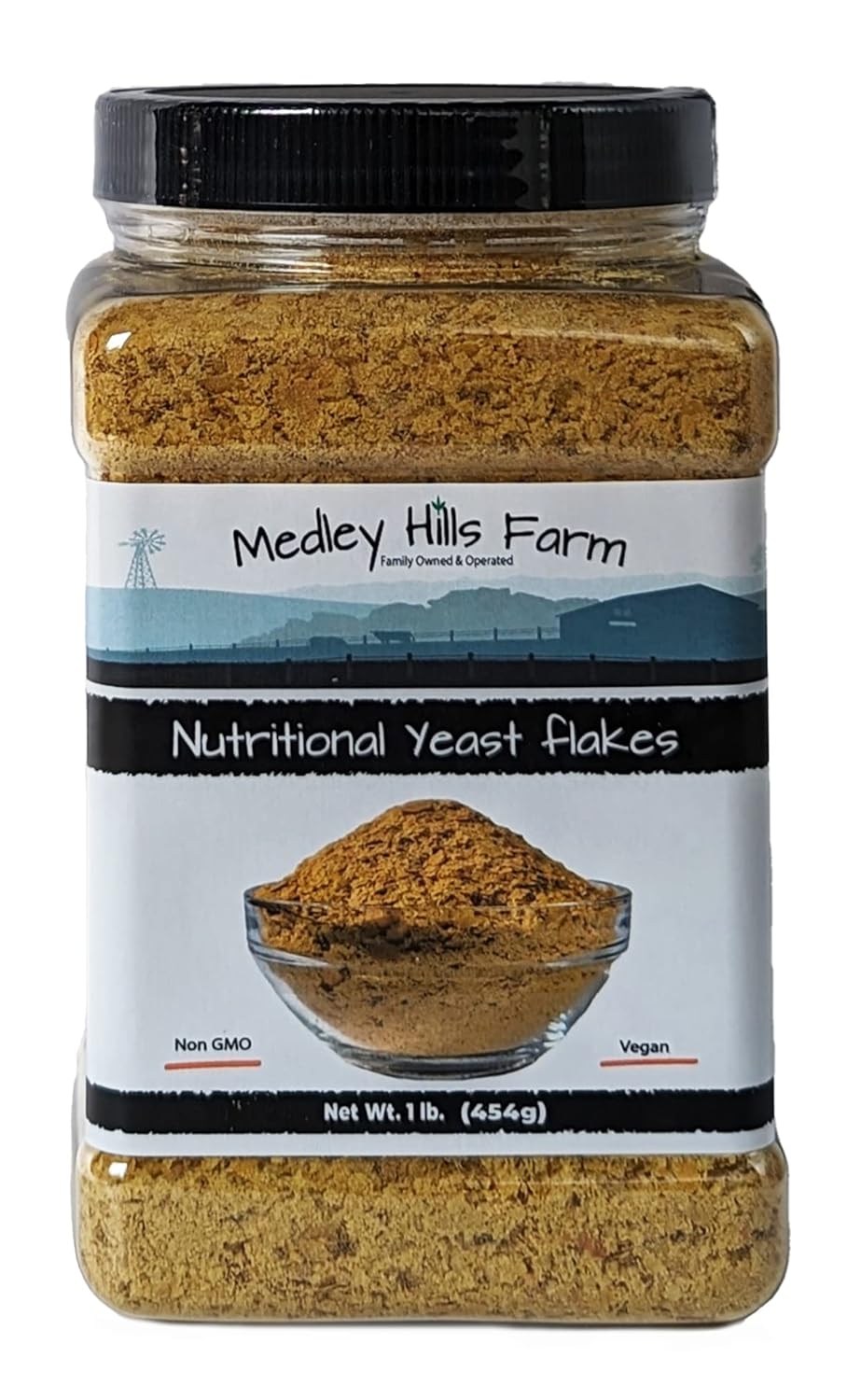 1 Lb. Fortified Nutritional Yeast Flakes by Medley Hills Farm - Non GMO, Vegan, Gluten Free - Reusable Container Included