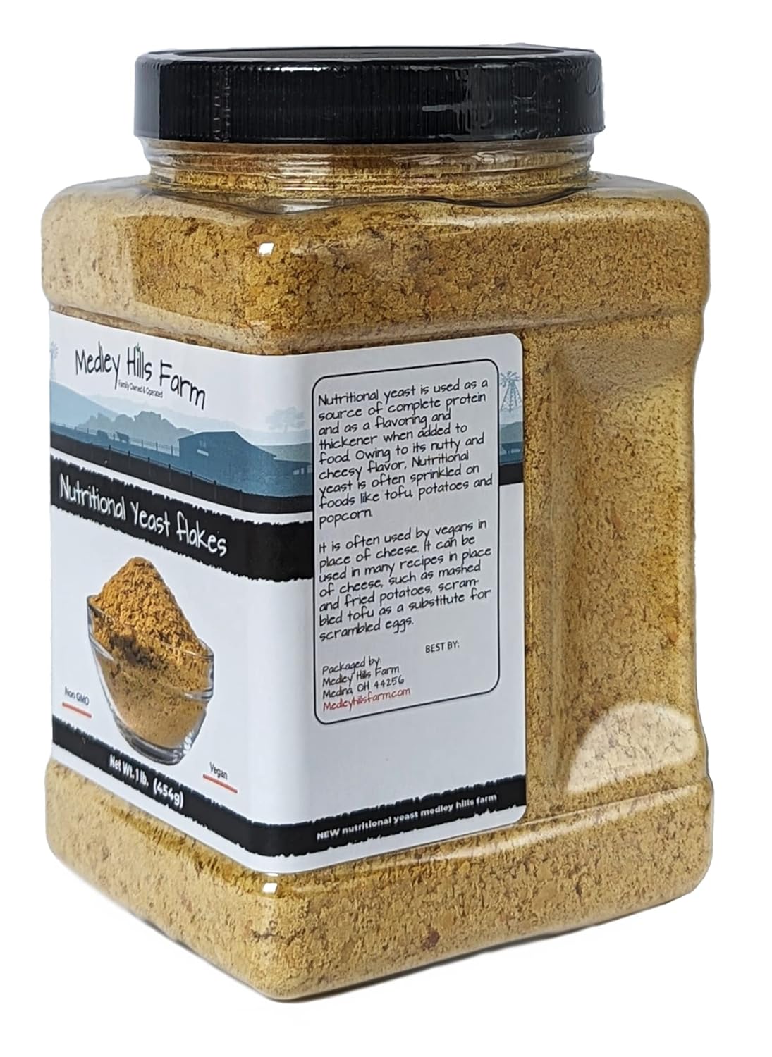 1 Lb. Fortified Nutritional Yeast Flakes by Medley Hills Farm - Non GMO, Vegan, Gluten Free - Reusable Container Included