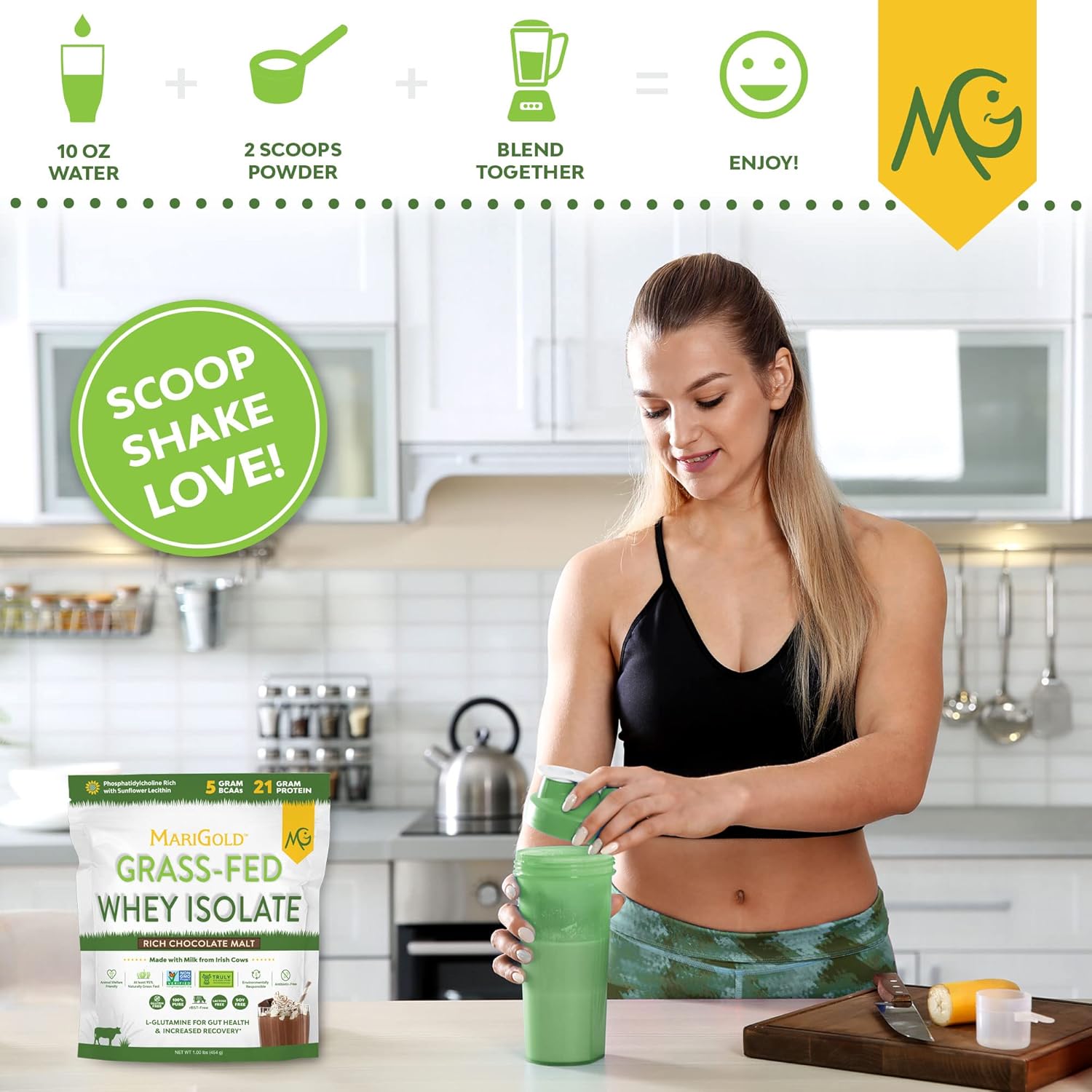 1 lb Grass-fed Whey Protein Isolate Powder - Rich Chocolate Malt Flavored - Cold-Processed, Non-GMO, rBGH Free