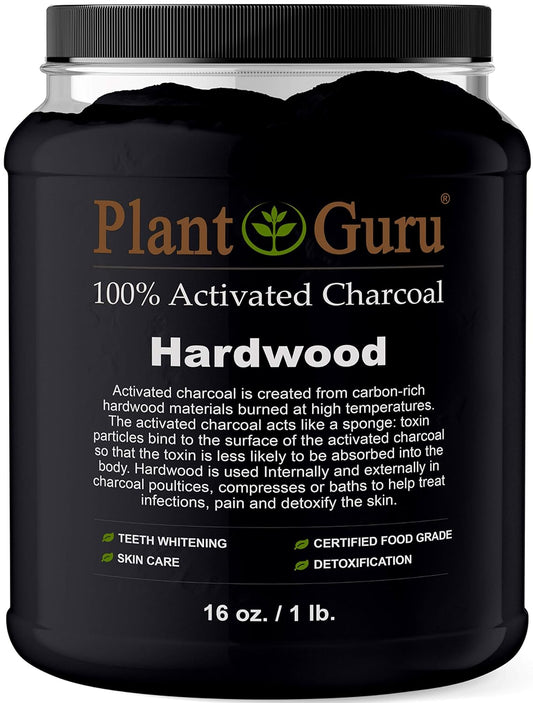 1 lb. Jar of Plant Guru Hardwood Activated Charcoal Powder - Food Grade Kosher Non-GMO - Ideal for Teeth Whitening, Masks, Soap - Natural Detox and Digestion Support