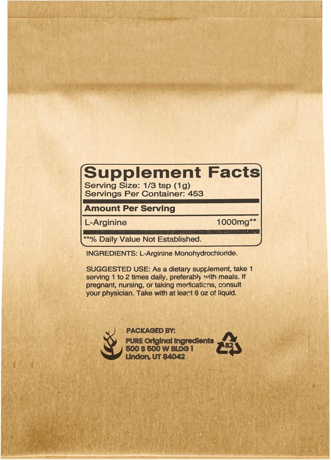 1 lb L-Arginine Powder with Pure Amino Acids - No Fillers - Dietary Supplement