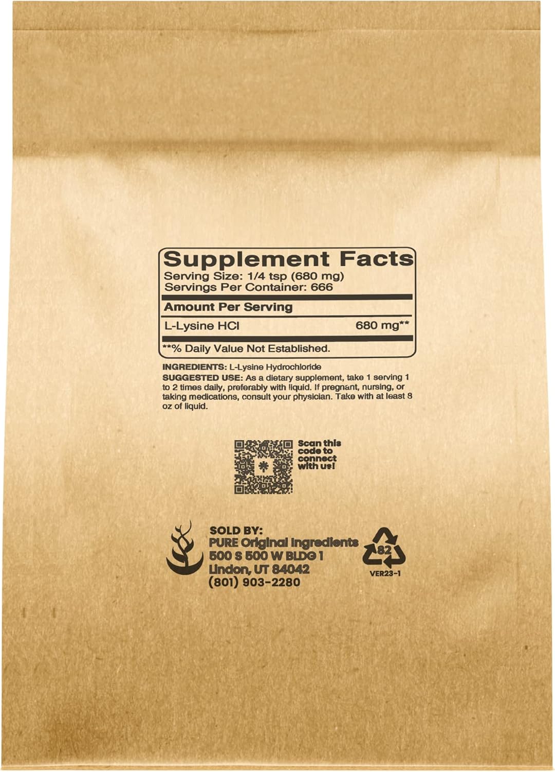 1 lb L-Lysine HCI and Vitamin C Powder Bundle - Pure Non-GMO Supplements, Gluten Free - Dietary Support