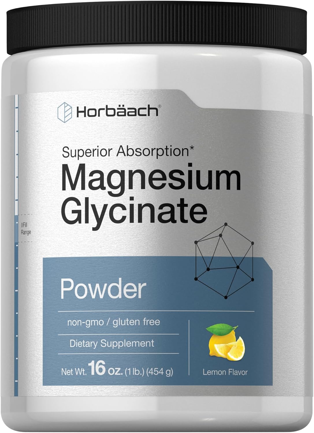 1 lb Lemon Flavored Horbäach Magnesium Glycinate Powder for Superior Absorption - Non-GMO & Gluten Free