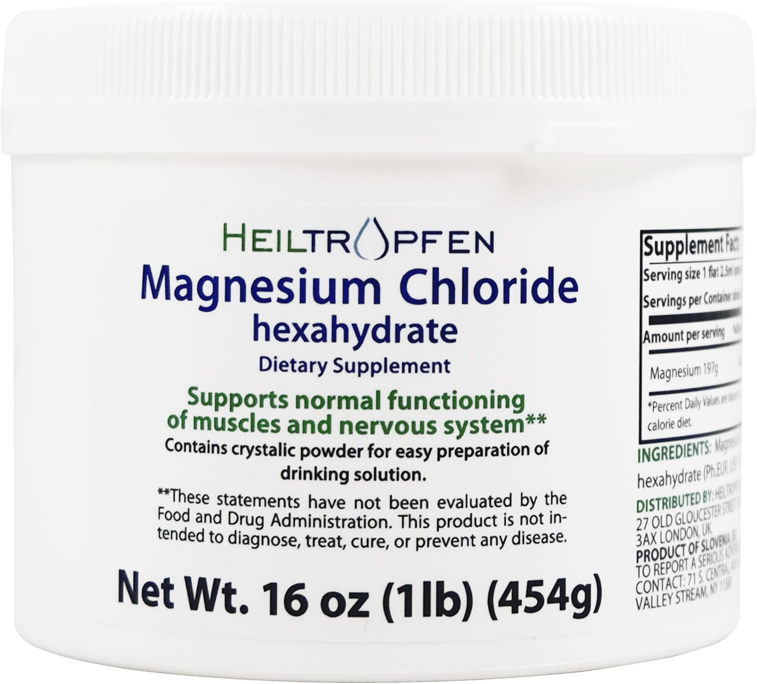 1 lb Magnesium Chloride Hexahydrate Crystal Powder | Pharmaceutical Grade Pure Ingredients | Ph. EUR., BP, USP Certified | Heiltropfen®