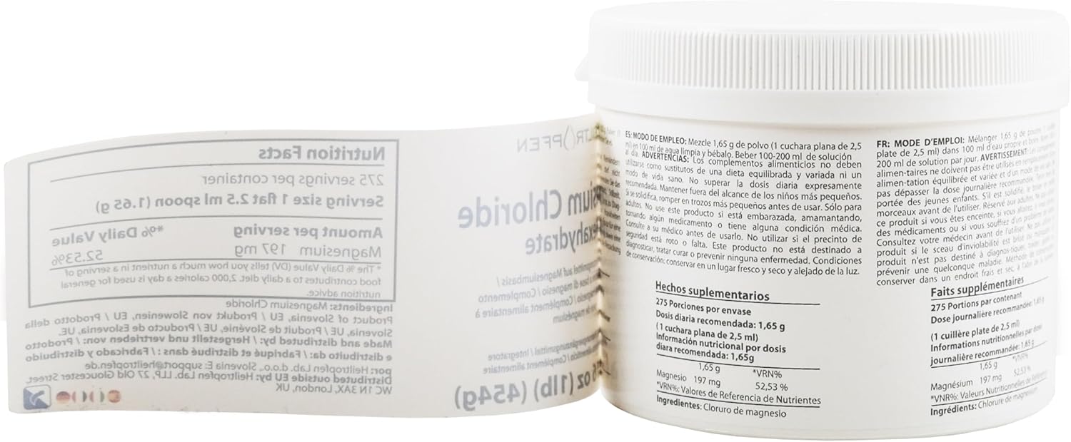 1 lb Magnesium Chloride Hexahydrate Crystal Powder | Pharmaceutical Grade Pure Ingredients | Ph. EUR., BP, USP Certified | Heiltropfen®