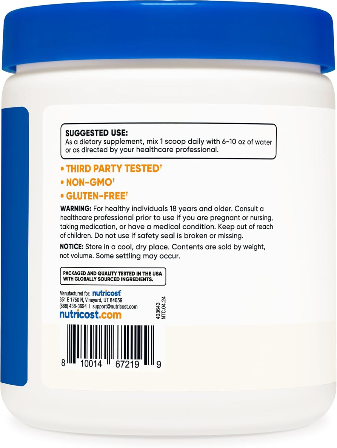 1 LB Nutricost Potassium Bicarbonate Powder - Gluten Free, Non-GMO - High-Quality Dietary Supplement