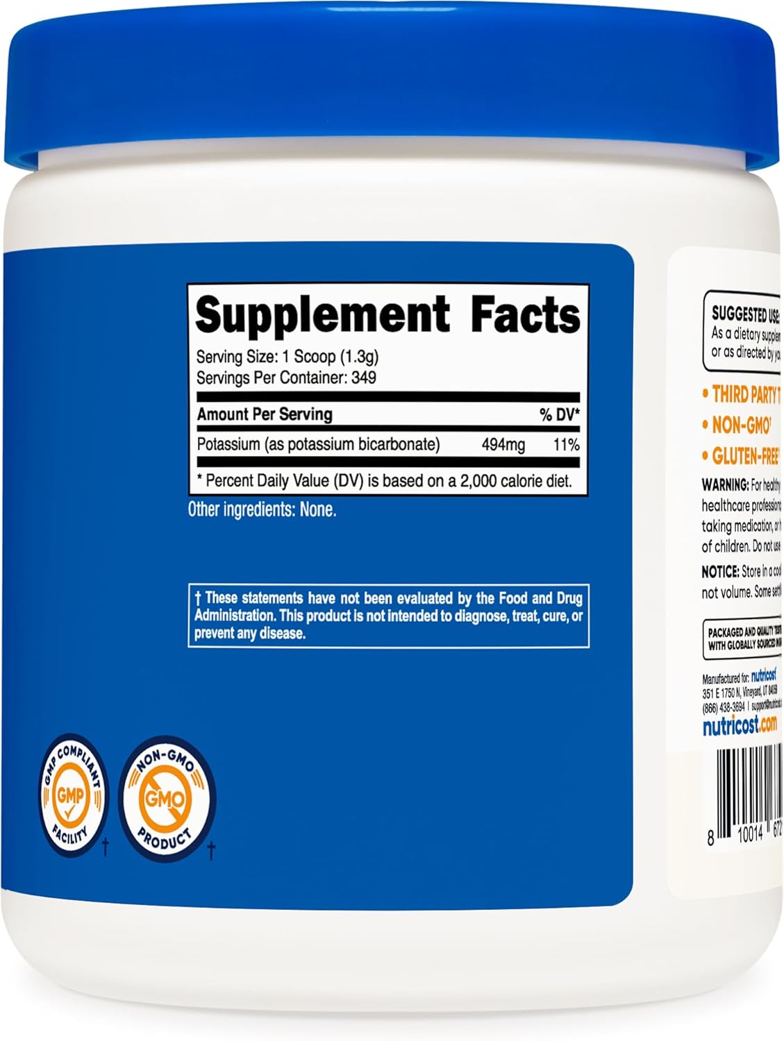 1 LB Nutricost Potassium Bicarbonate Powder - Gluten Free, Non-GMO - High-Quality Dietary Supplement