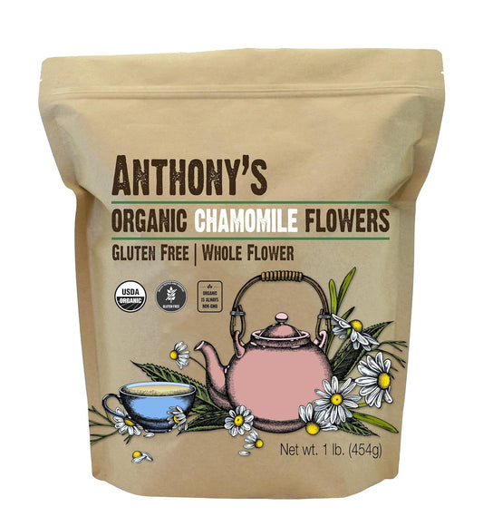 1 lb of Anthony's Organic Chamomile Flowers - Whole, Loose Leaf, Gluten Free, Non GMO, Non Irradiated