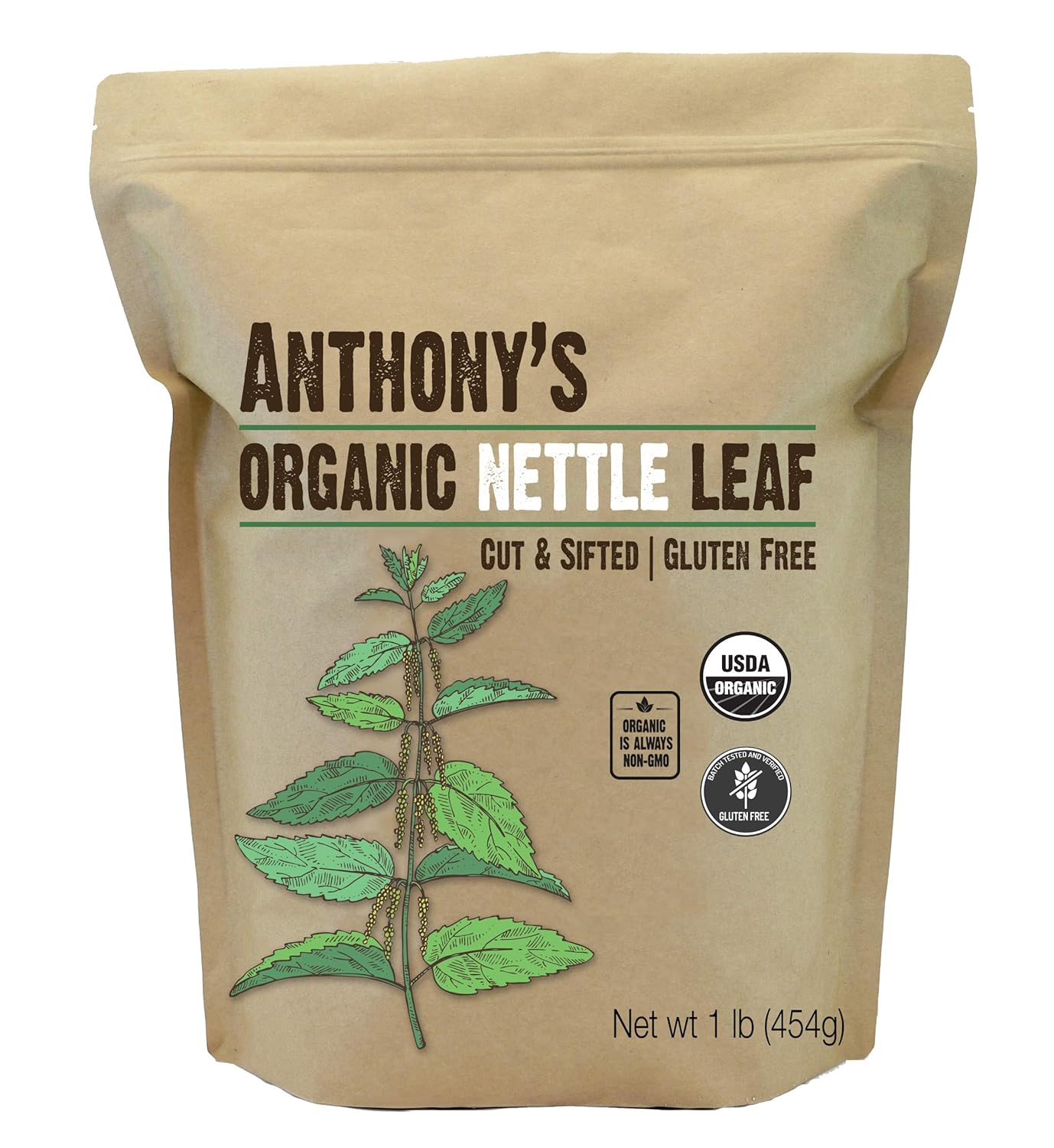 1 lb of Anthony's Organic Nettle Leaf - Gluten Free, Non GMO, Cut & Sifted, Non Irradiated, Keto Friendly
