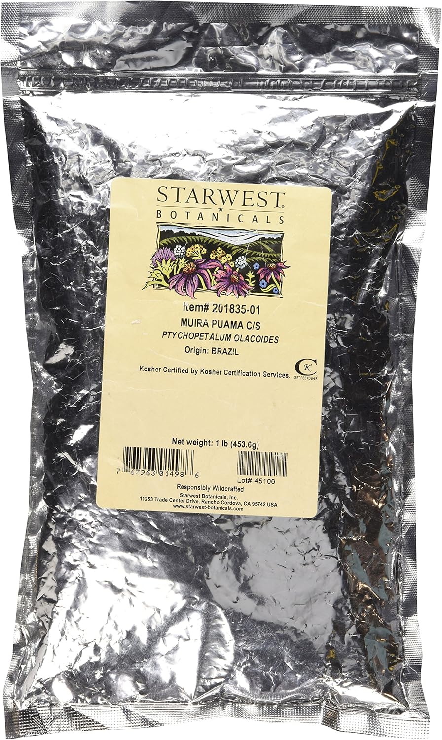 1 lb of Starwest Botanicals Muira Puama Cut & Sifted - Ptychopetalum olacoides for Herbal Infusions