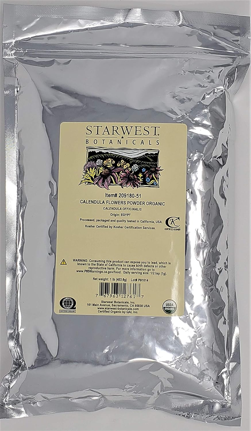 1 lb of Starwest Botanicals Organic Calendula Flowers Powder - Natural Herbal Supplement