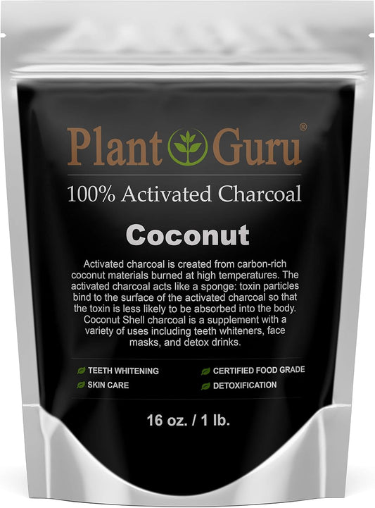 1 lb. Plant Guru Coconut Activated Charcoal Powder - Food Grade Kosher Non-GMO - Teeth Whitening, Facial Mask, Soap Making - Natural Detox & Digestion