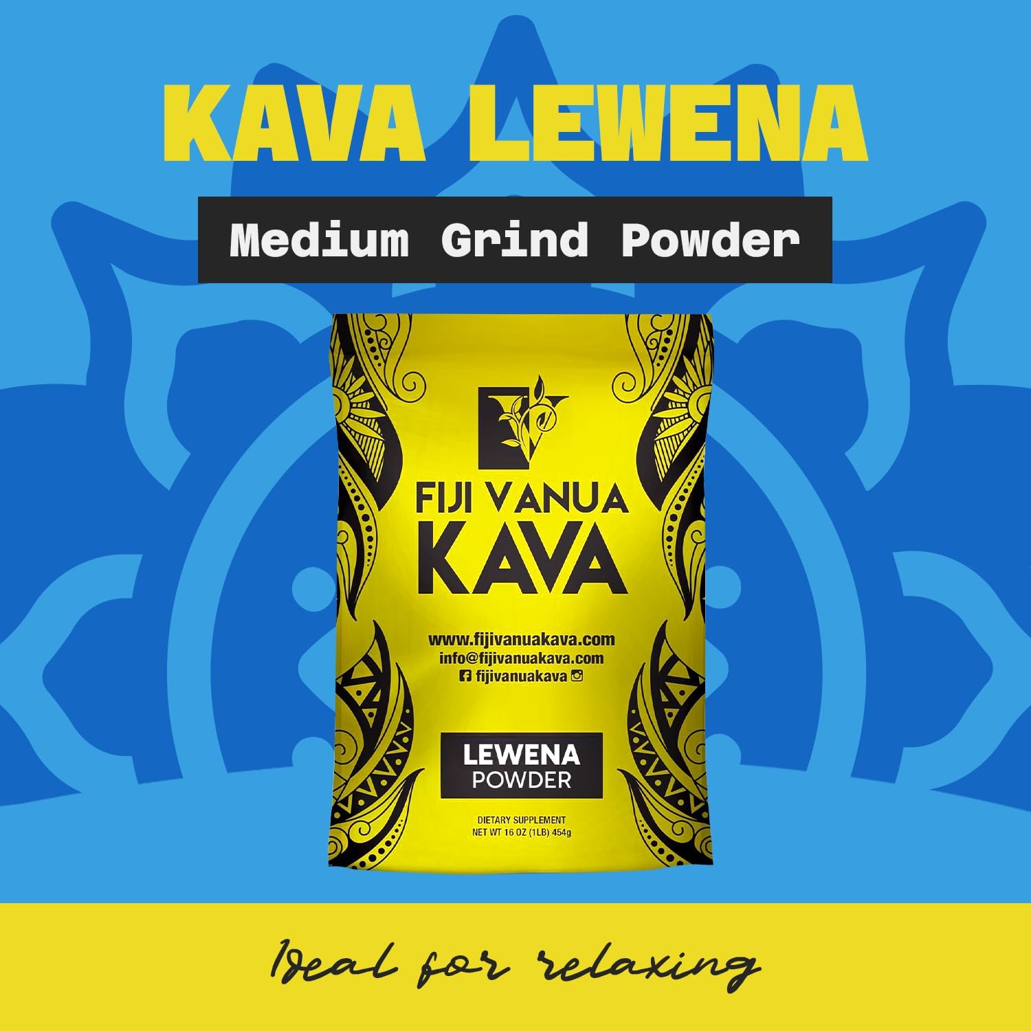 1 lb Premium Fiji Vanua Kava Lewena Powder - Smooth & Pure Basal Kava Roots, Medium Grind, 6-7% Kavalactone Content - No Additives