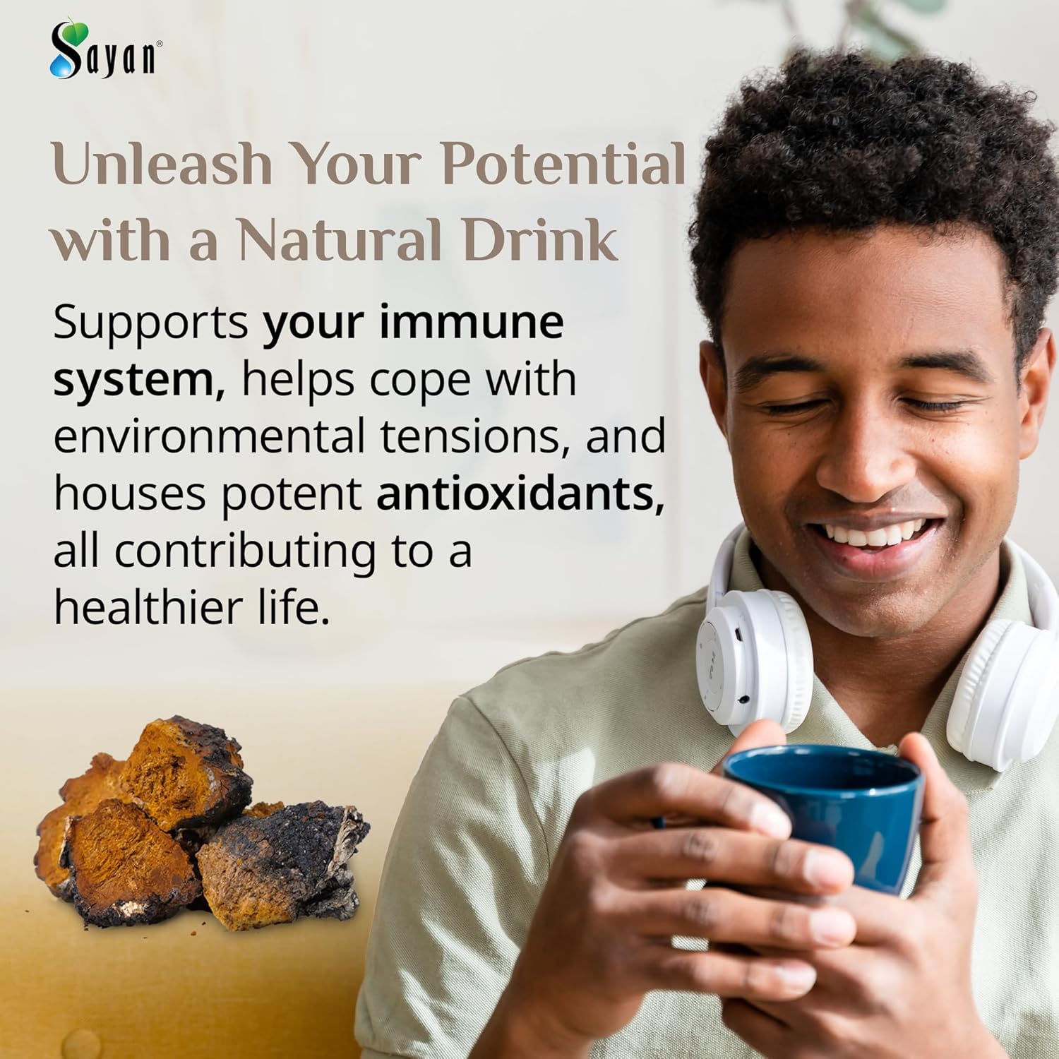 1 lb Premium Wild-Harvested Sayan Siberian Chaga Mushroom Chunks with Black Top Crust - Raw & Pure Antioxidant Tea for Immune Support, Focus, Digestive Health - Non-GMO - 16 Oz