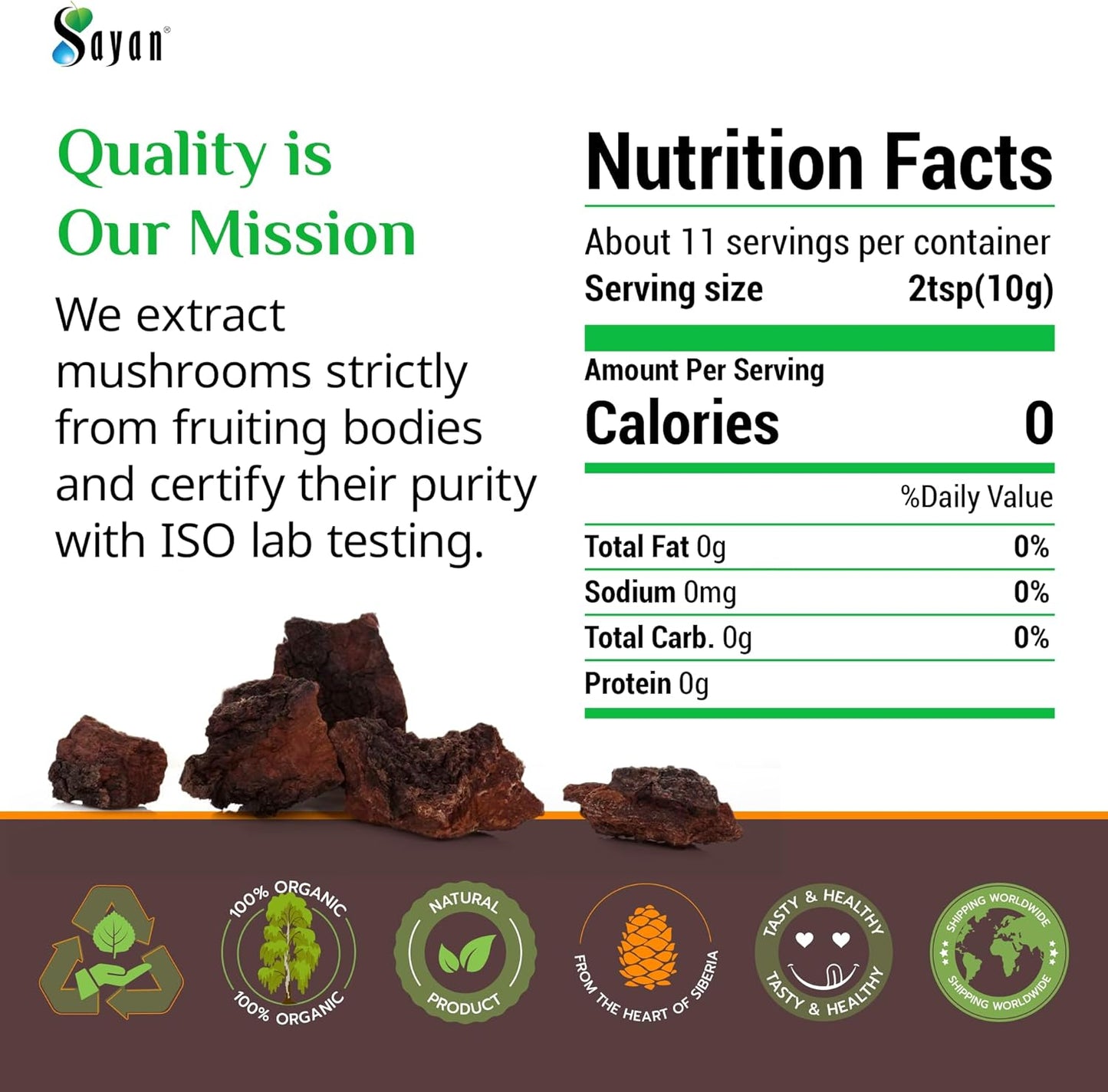 1 lb Premium Wild-Harvested Sayan Siberian Chaga Mushroom Chunks with Black Top Crust - Raw & Pure Antioxidant Tea for Immune Support, Focus, Digestive Health - Non-GMO - 16 Oz