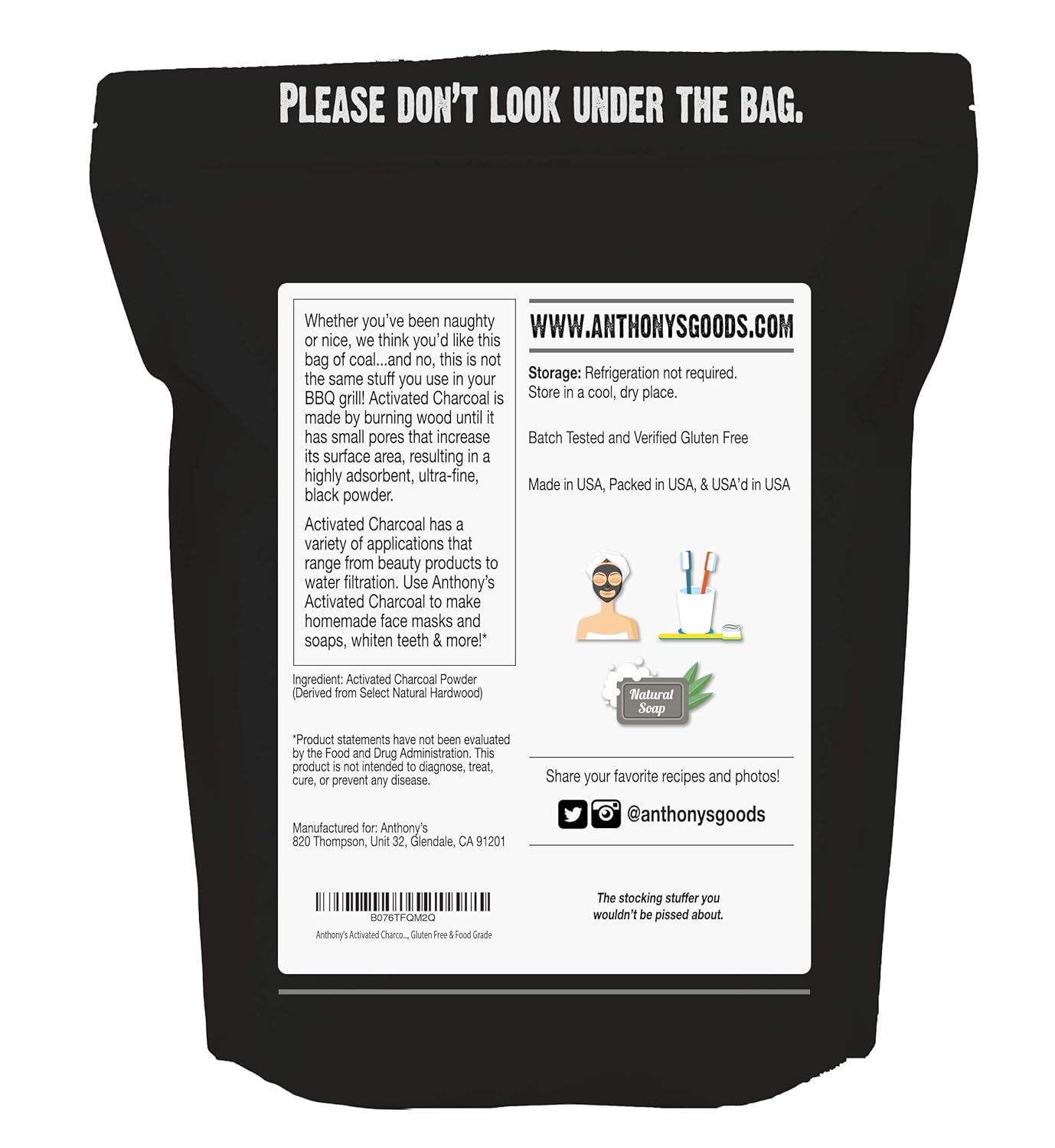 1 lb Ultra Fine Food Grade Activated Charcoal Made in USA by Anthony - Gluten Free