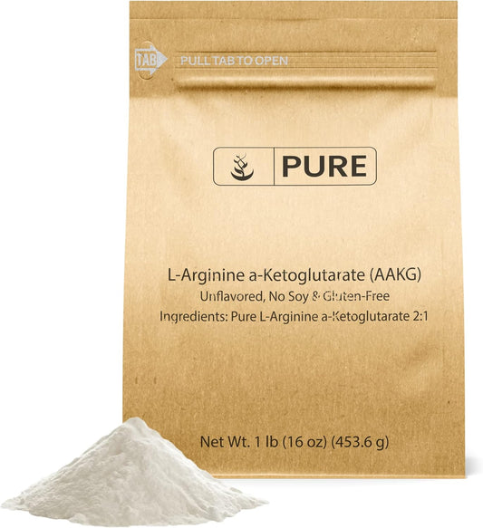 1 lb Unflavored L-Arginine a-Ketoglutarate (AAKG) Powder with Pure Original Ingredients - Non-GMO, Resealable Packaging