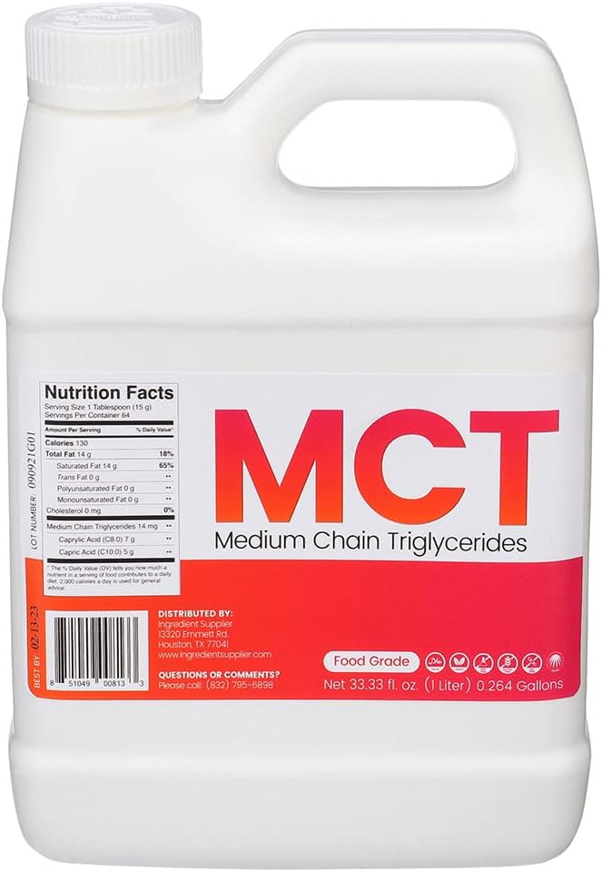 1 Liter Glycerin MCT Oil for Tinctures, Sports Nutrition, Keto & Paleo Diet - Non GMO, Halal, Vegan - Sustainable Palm Derived - Food Grade 33.33 Oz.