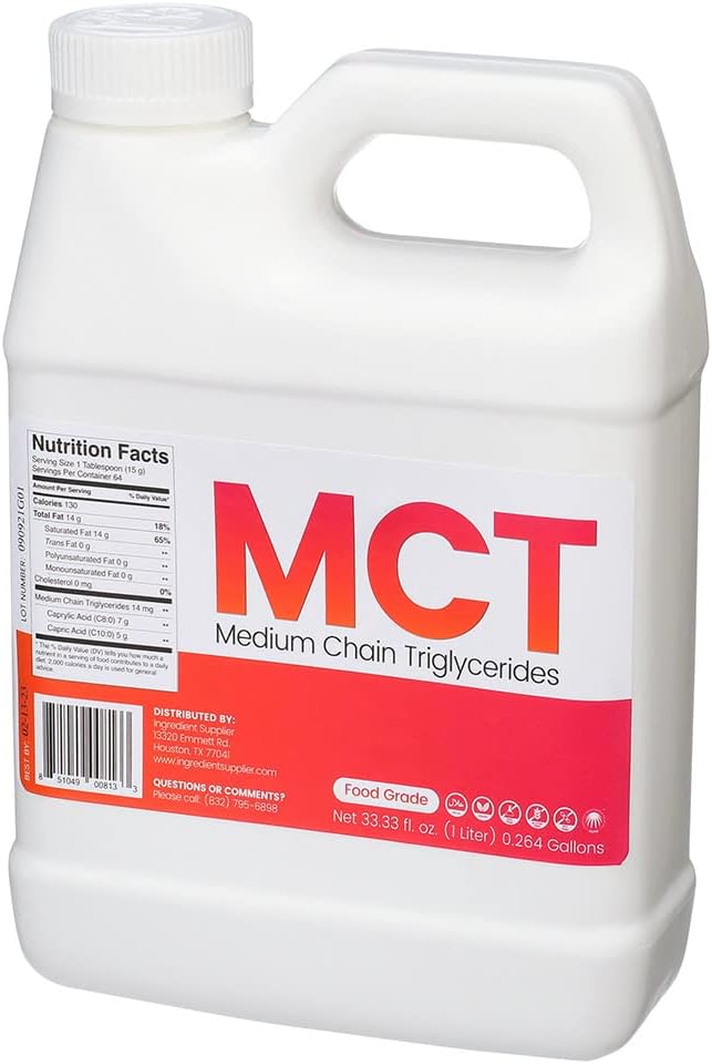 1 Liter Glycerin MCT Oil for Tinctures, Sports Nutrition, Keto & Paleo Diet - Non GMO, Halal, Vegan - Sustainable Palm Derived - Food Grade 33.33 Oz.