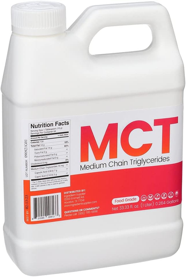 1 Liter Glycerin MCT Oil for Tinctures, Sports Nutrition, Keto & Paleo Diet - Non GMO, Halal, Vegan - Sustainable Palm Derived - Food Grade 33.33 Oz.