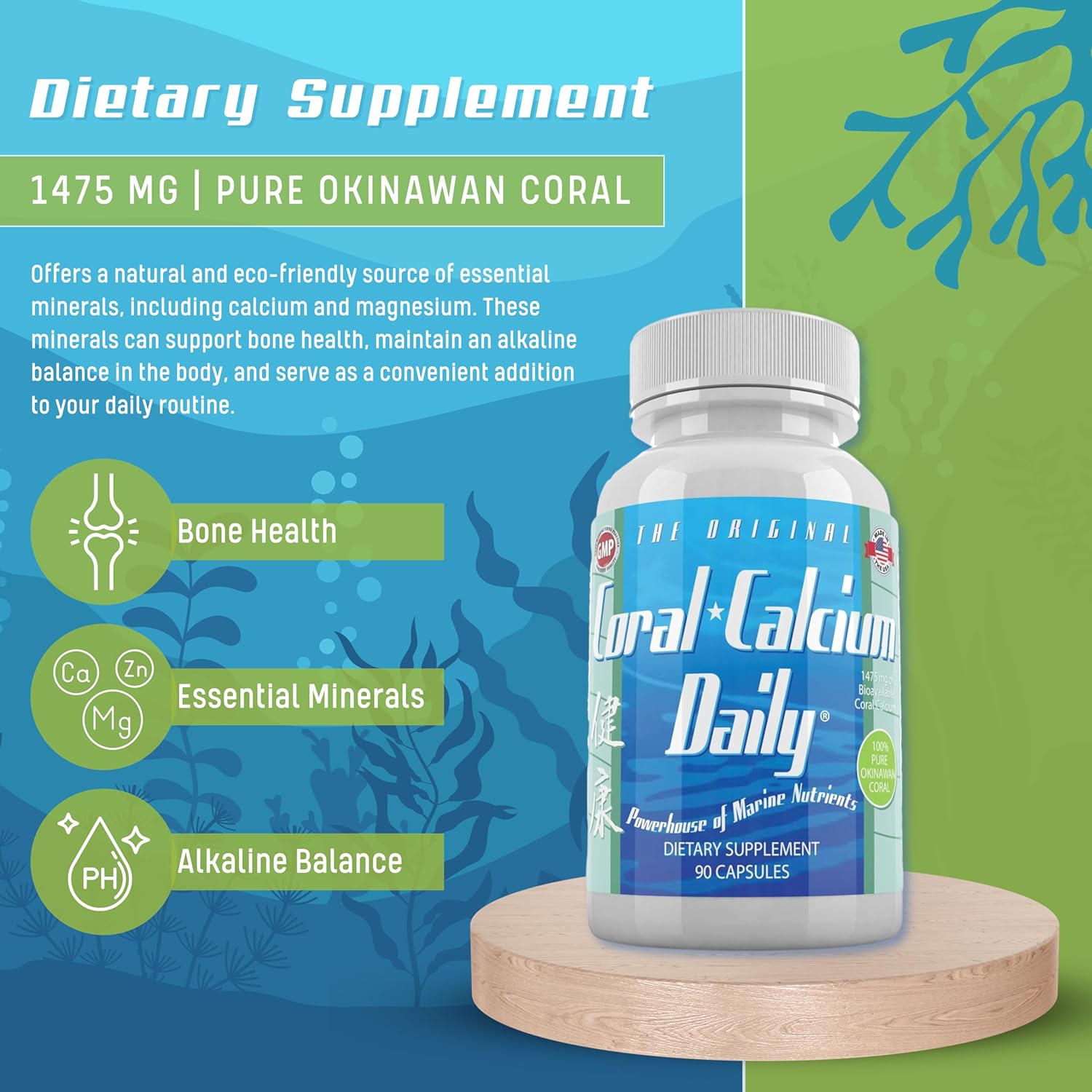 1 Month Supply of Daily Health Coral Calcium & 10 Mushroom Blend Complex - Boost Your Health Every Day