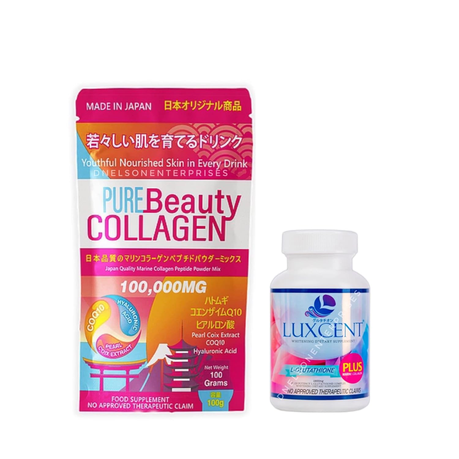 1-Month Supply of Japan-Made Pure Beauty Collagen & Luxcent Glutathione Capsules